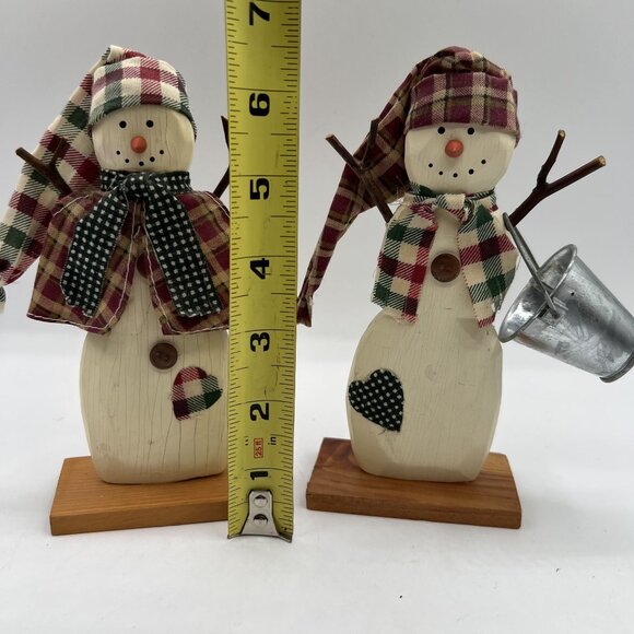 Home Interiors Rustic Wood Mr & Mrs Snowman Figurines Set Winter Decor 7" Tall - Picture 6 of 8